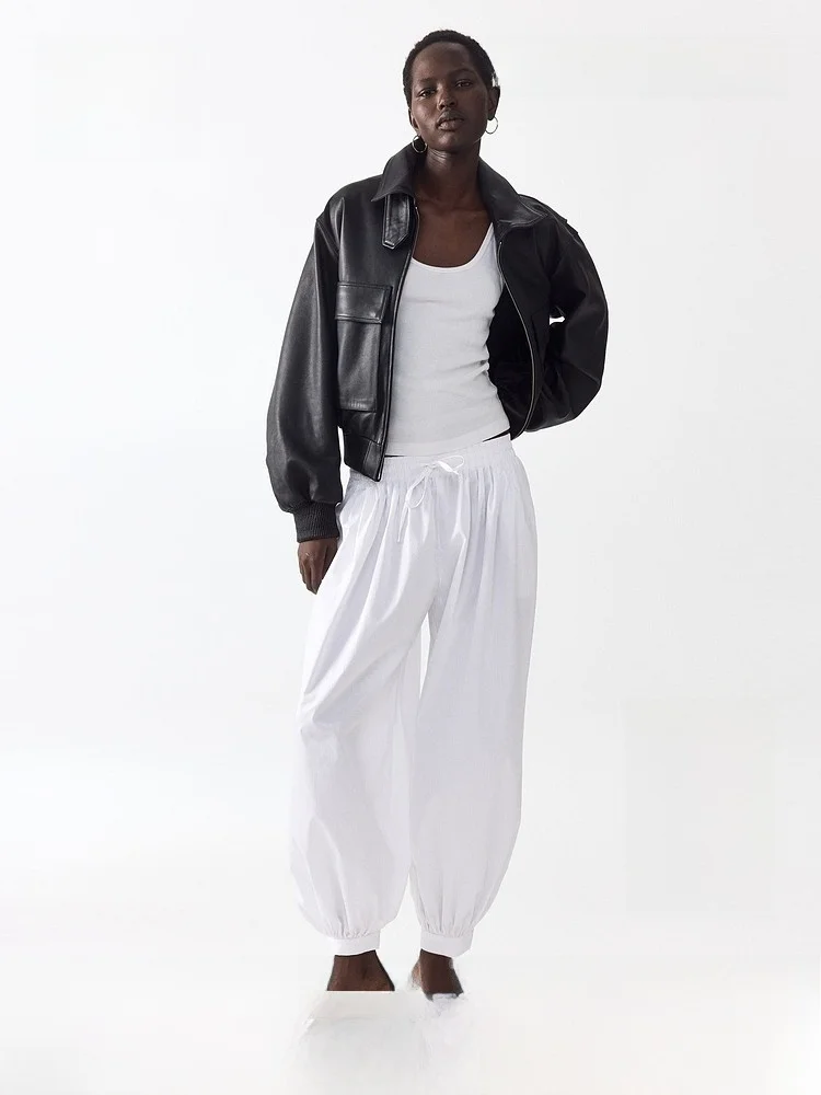 

H&M Women's Cotton Lantern Pants Summer 2026 Casual Elastic Waist Loose Fit Ladies Fashion Natural Waist Style 1327967