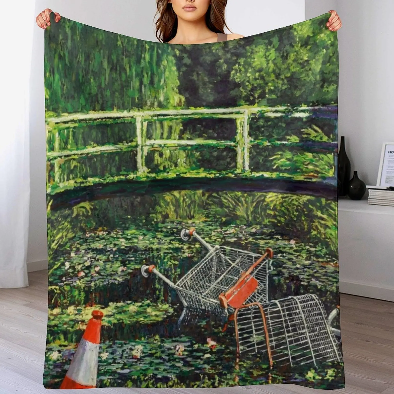 

Banksy - Show Me The Monet Urban Art Parody Throw Blanket Cozy Throw Blanket Birthday Gift for Him Her