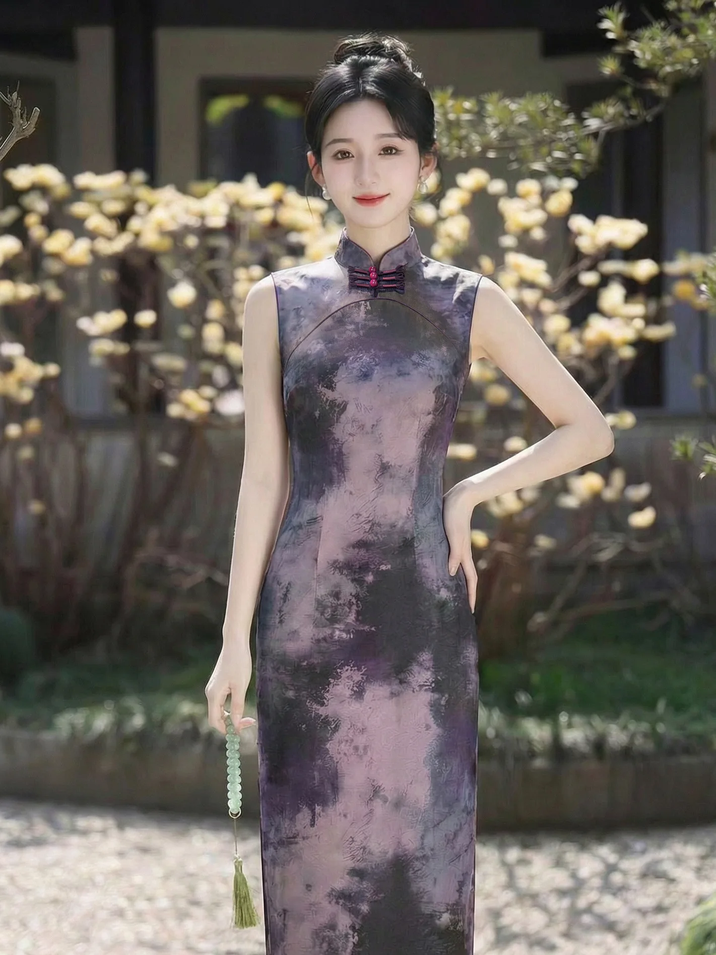 

Chinese Style Improved Sleeveless Stand Collar Cheongsam Women Retro Old Shanghai Qipao