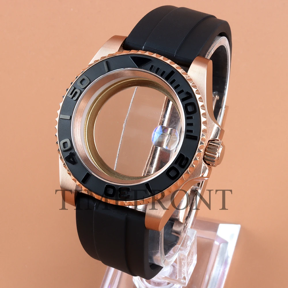 40mm Rose gold/Silver Watch Case Rubber Bracelet For YACHT-MASTER NH34 NH35 NH36 NH38 Movement 28.5mm Dial Hands Blue Luminous