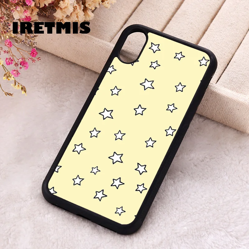 Iretmis Phone Cover Case For iPhone X XS Max XR 11 12 13 PRO MINI 14 15 16 Plus Rubber Silicone Stars Pattern Yellow