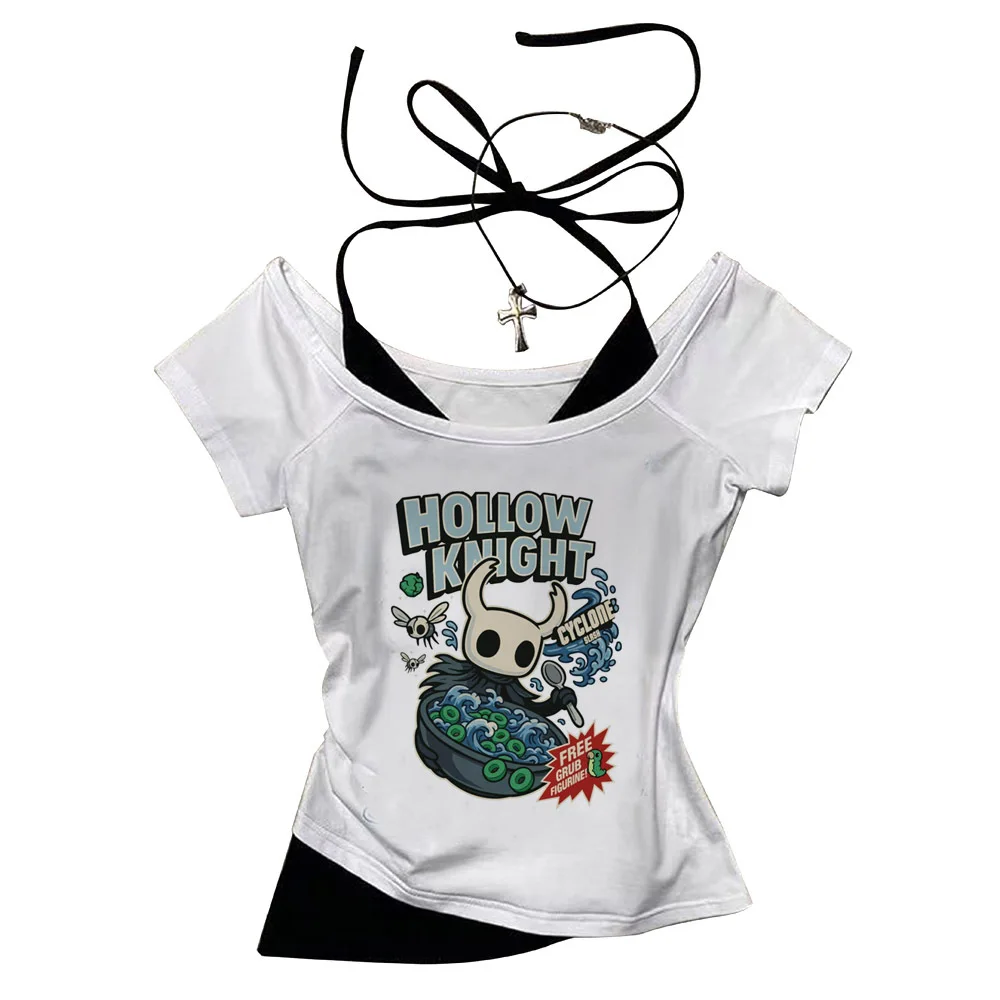Hollow Knight crop top women japan graphic summer manga y2k shirt vintage gyaru meme gothic party
