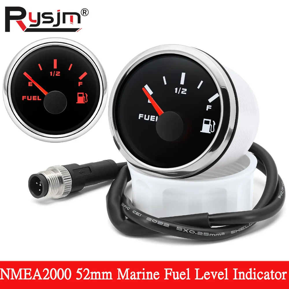 NMEA2000 52mm Marine Fuel Level Indicator Pointer Fuel Gauge Meter NMEA 2000 12V 24Volts for Marine Boats Yacht