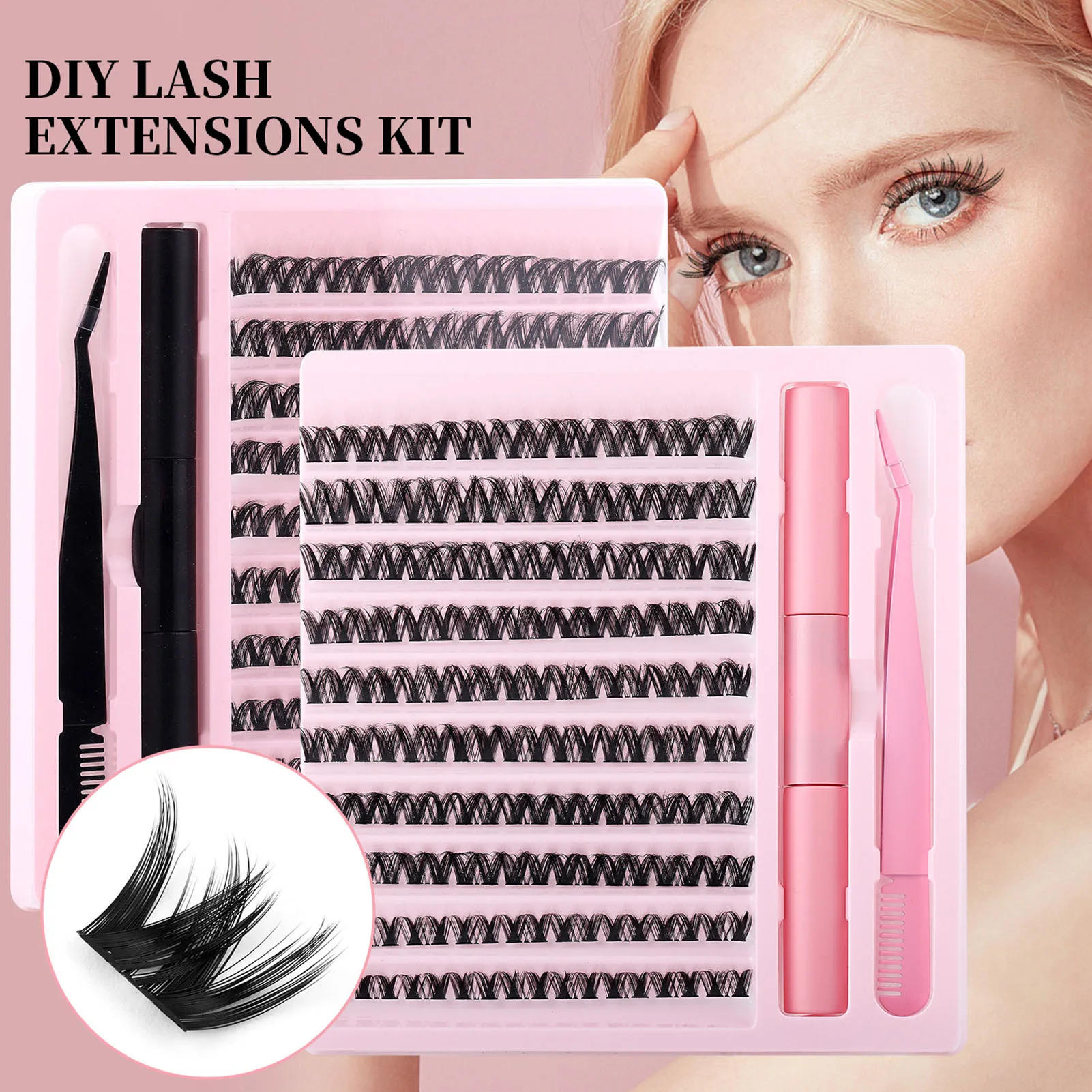 90 PCS Clusters Lashes Kit Bond and Seal Glue set DIY Eyelash Extension Tweezer 10-16mm D Curl individual false eyelashes