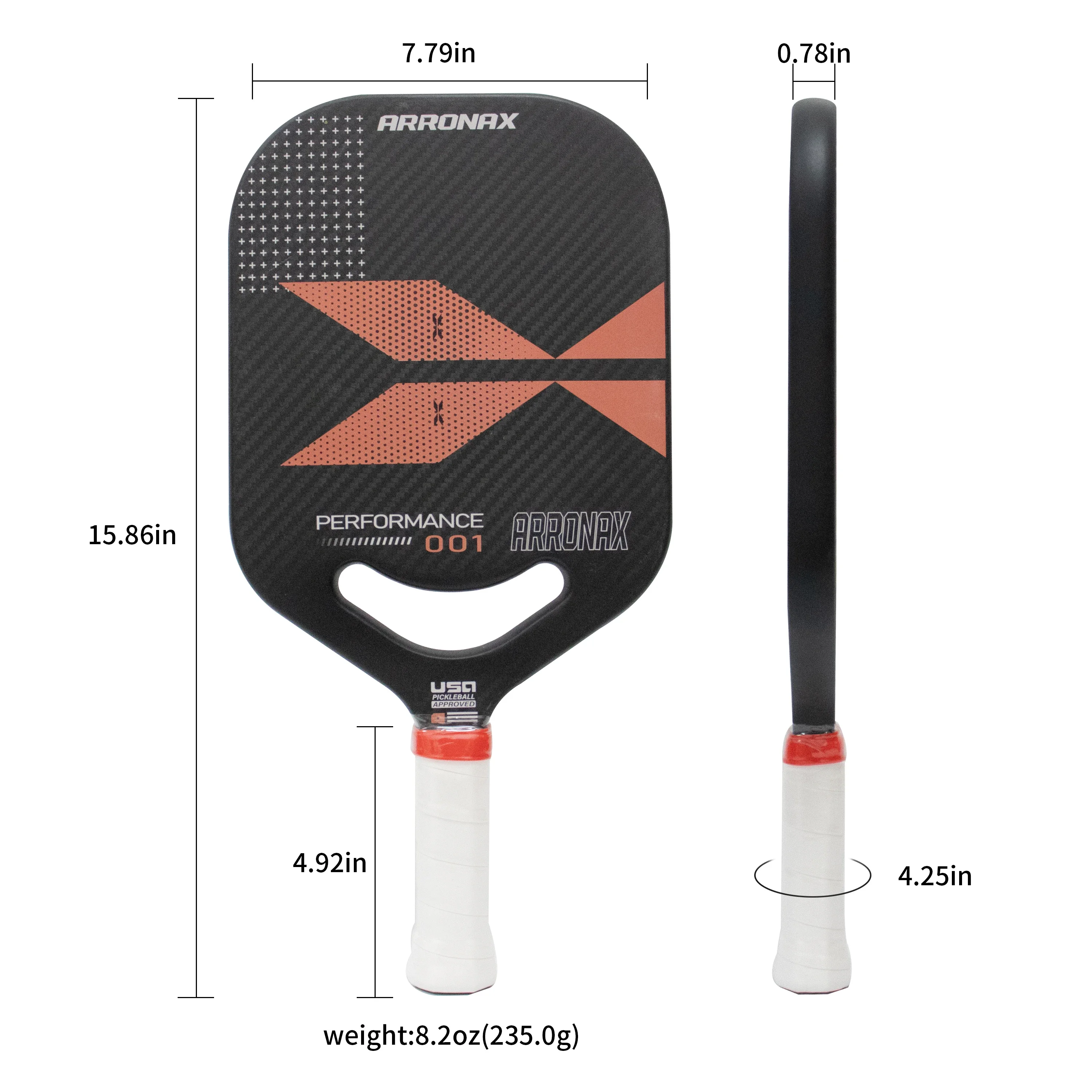 Thermoformed Pro Pickleball Racket, USAPA Compliant, Graphite Textured Surface, 3K Twil Carbon Fiber Paddle, 20mm