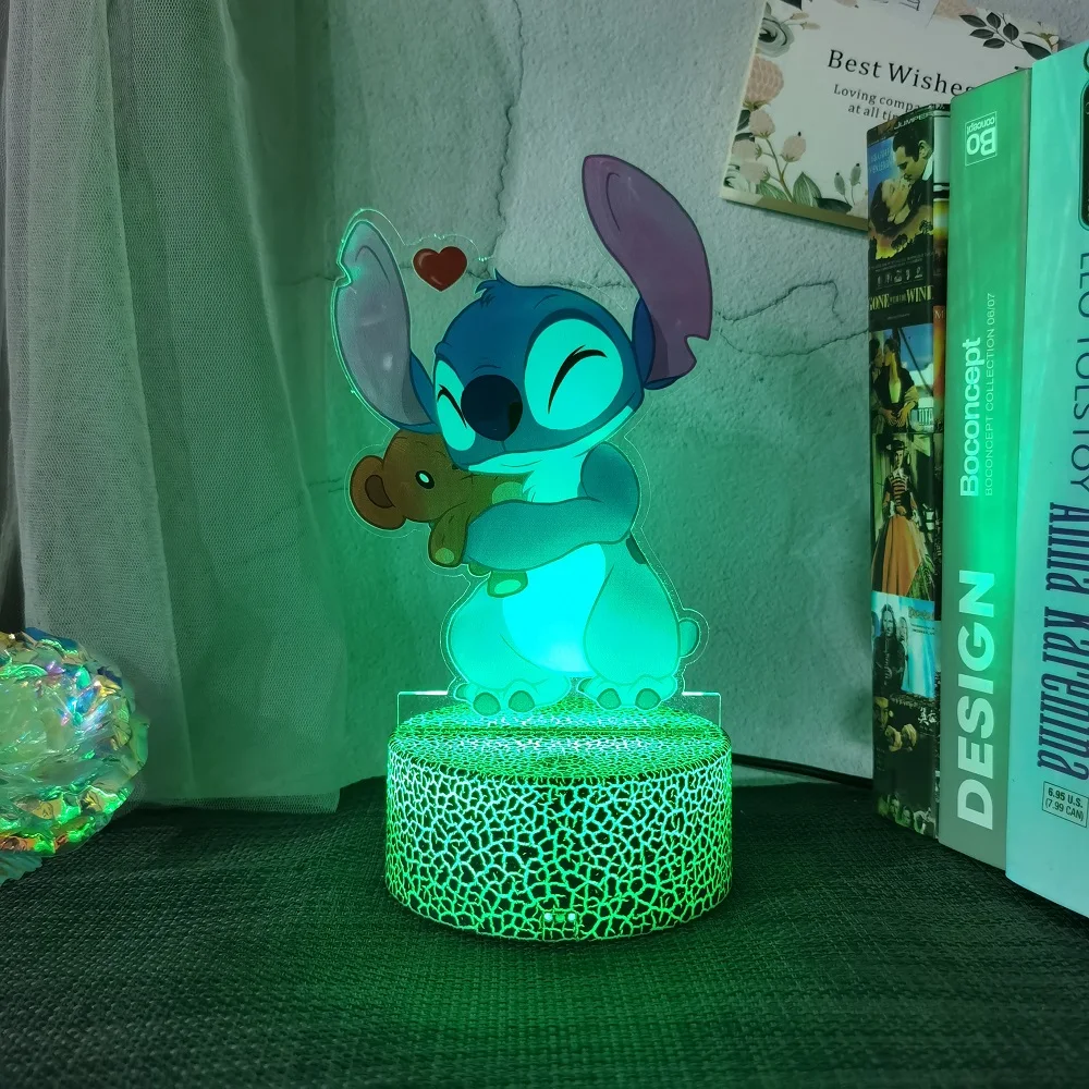 Stitch Night Light 3D Acrylic LED 7 Color Changing Touch Angel Decorative Light for Kids Room Decoration Birthday and Christmas