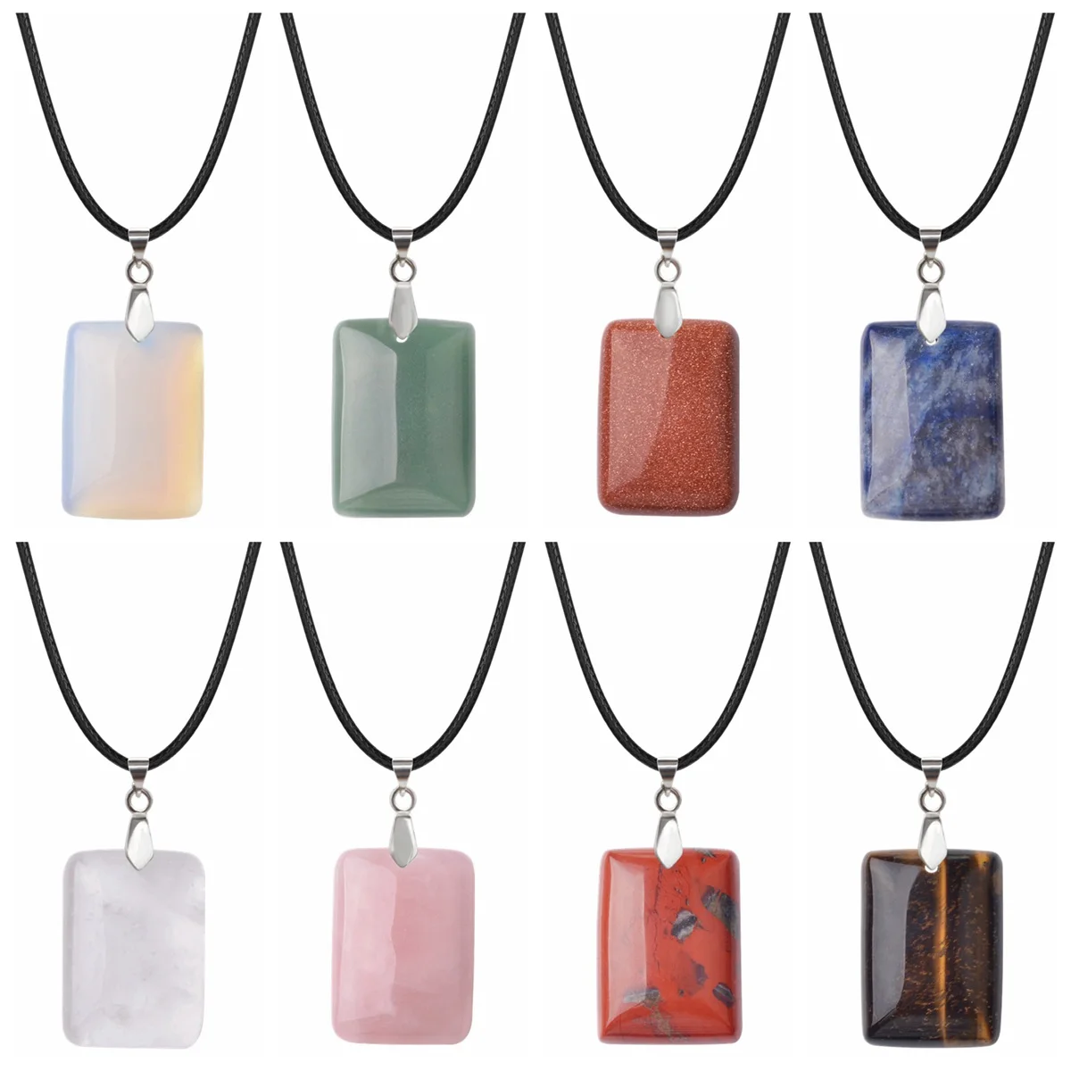 Quartz Crystal 25x35MM Rectangle Gemstone Pendant Necklace for Women Men Healing Chakra  Spiritual Jewelry