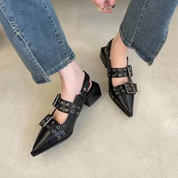 Spring and Summer Baotou Thick Heel Breathable Fashion Sandals New Style Pin Buckle Decoration Elegant and Sexy Women's Shoes