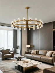 Long Modern All Copper Crystal Chandelier Ceiling Luxury High Quality Dining Room Table Hanging Lamp