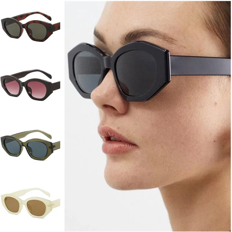

NEW Sunglasses Personality Cat Eye Sun Glasses Anti-UV Spectacles Polygon Eyeglasses Women Ornamental Irregular Google