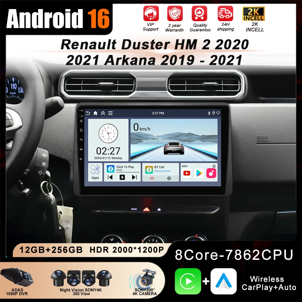 

Android 16 Car Radio Player For Renault Duster HM 2 2020 2021 Arkana 2019 - 2021 Navigation GPS Carplay Auto Screen 5G Wifi BT