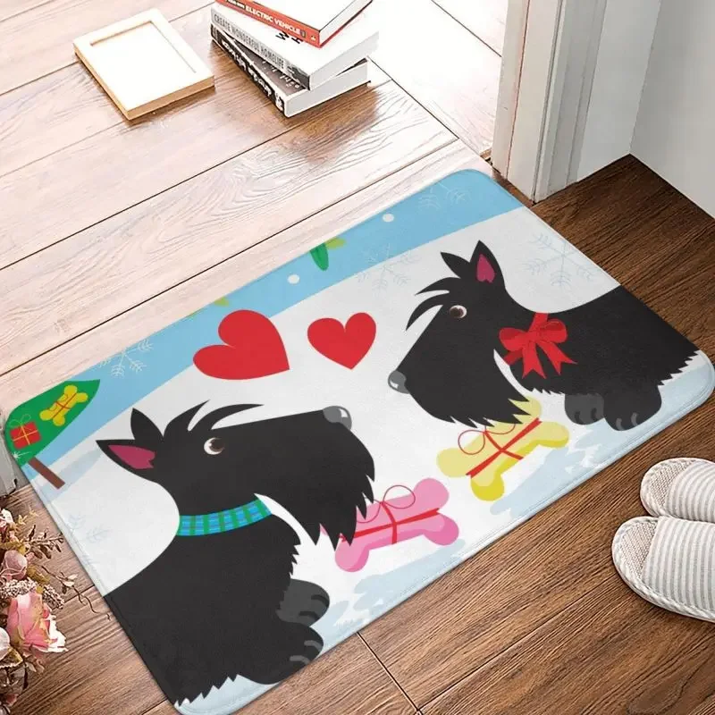 Under The Mistletoe Scottie Door Floor Kitchen Bath Mats Indoor Dog Scottish Terrier Doormat Garage Entrance Carpet Rug