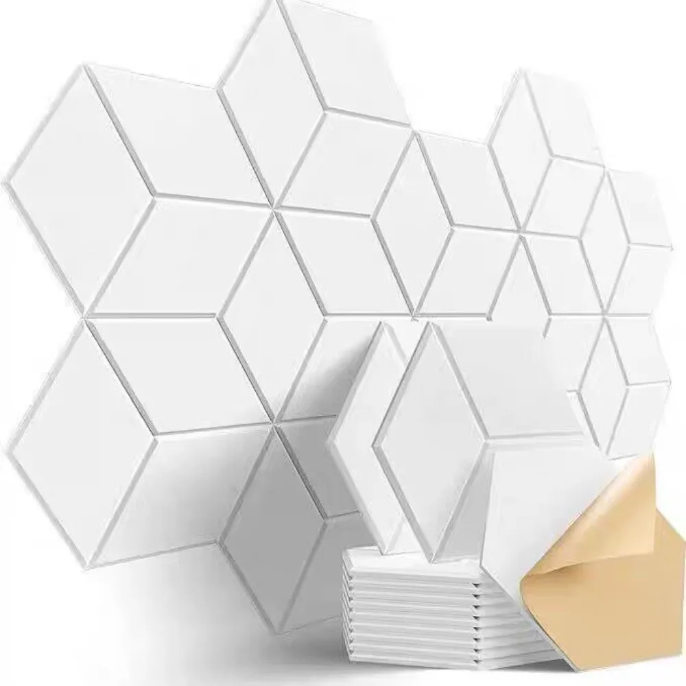 

6pcs Polyester Acoustic Panels Self-Adhesive Y-Type Soundproof Panels Hexagon Shape Noise Reduction Background Wall Stickers
