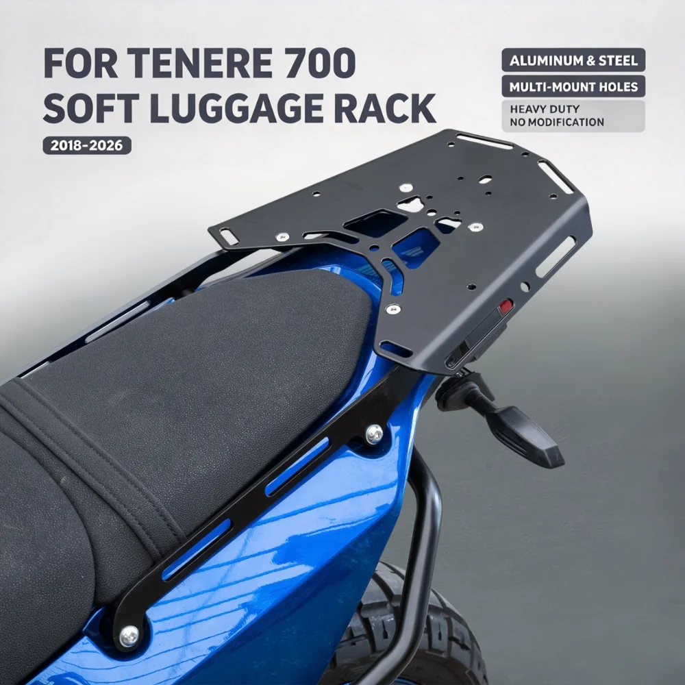 For Yamaha Tenere 700 Motorcycle Rear Luggage Rack Aluminum Steel Soft Cargo Heavy Duty Holder, Multi Mounting Holes Heavy Load