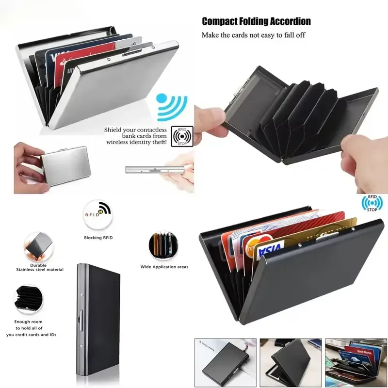 2026 Latest Multifunctional Stainless Steel RFID Blocking Credit Card Holder Wallet Anti-Theft Anti-Magnetic Card Slot