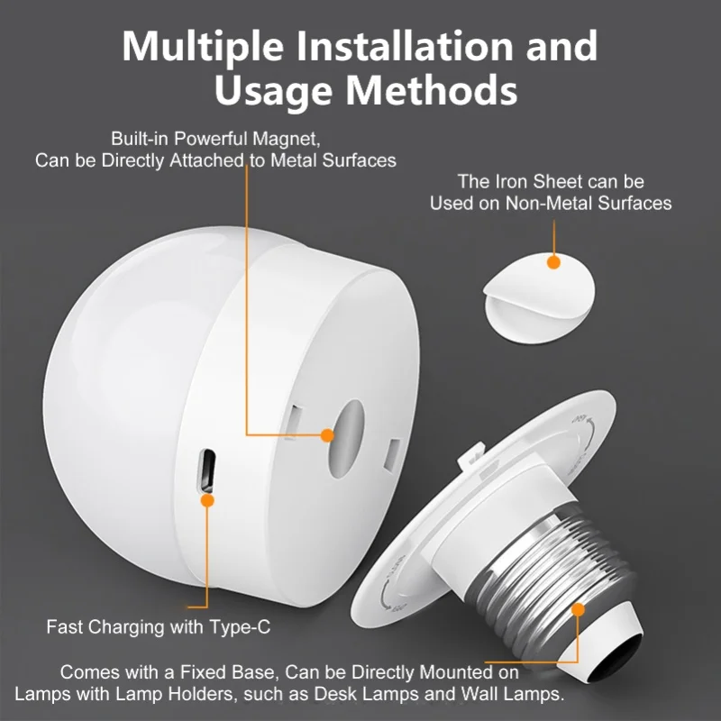 E2 E26 Magnetic Light Bulb E27 Rechargeable Battery Operated Light Bulb With Remote Control Timer Dimmable RGB LED Light Bulb