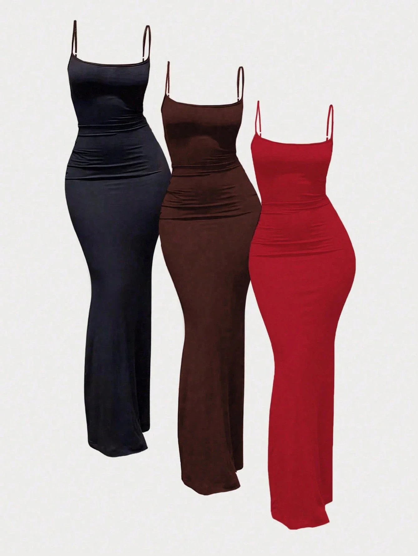 

Women's Slim Fit Spaghetti Strap Camisole Dress Solid Color Long Maxi Dress