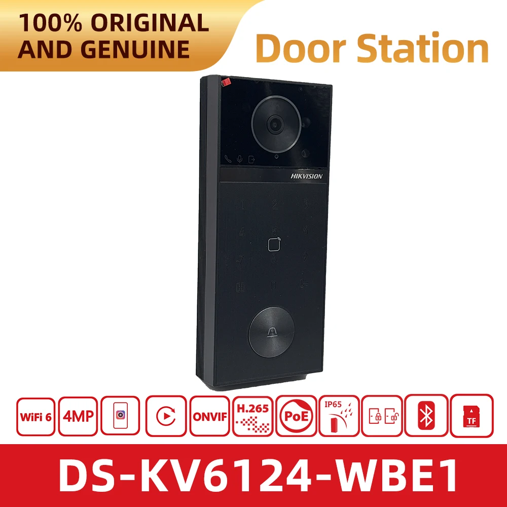 Hikvision DS-KV6124-WBE1 IP Villa Intercom 4MP WiFi6 Bluetooth Waterproof PoE Doorbell with Card PIN Hik-Connect Remote Unlock