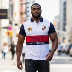 New polo shirt men's embroidery patchwork color contrast slim classic fashion original design polo collar pure cotton breathable
