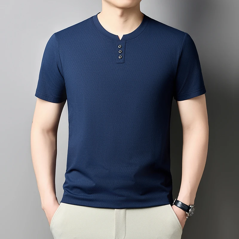 Herren Casual Kurzarm Henley T-Shirt mit V-Ausschnitt und drei Knöpfen, leichte, atmungsaktive T-Shirts für Herren, Alltagsoutfits. – Detail 26