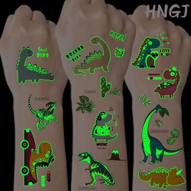 

2026 Luminous Dinosaur Glow Waterproof Temporary Tattoo Stickers Mermaid Lion Flash Tatto For Kids Arm Body Art Fake Tattoos