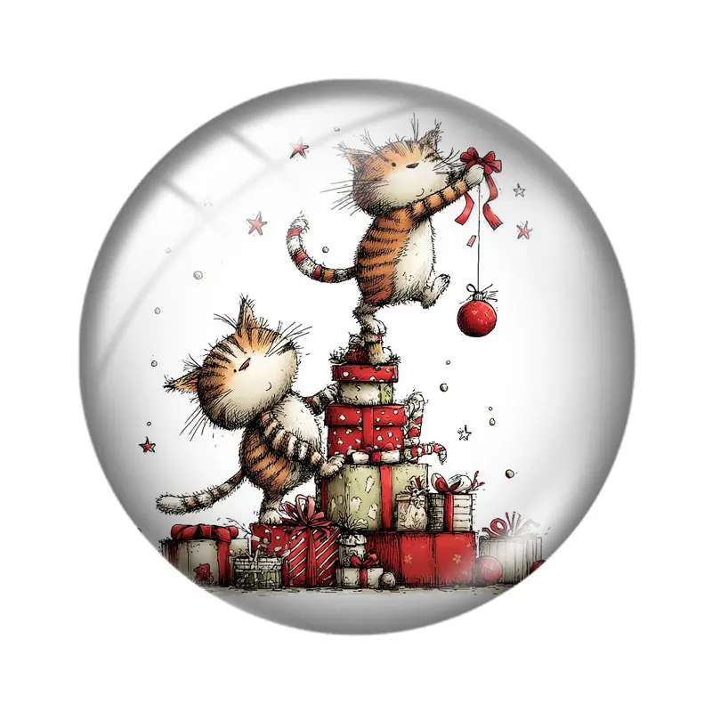 Christmas Watercolor Cat 12/18/20/25mm glass cabochon  bracelet pendant rings for jewelry demo earrings back Making findings view 3