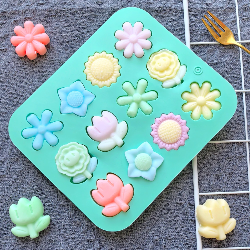 1Pc Stampo per fiori Stampi per torte al cioccolato in silicone Stampi per dolci floreali Stampi per cubetti di ghiaccio Sapone Stampo per candele di gelatina per la produzione di dessert fai-da-te