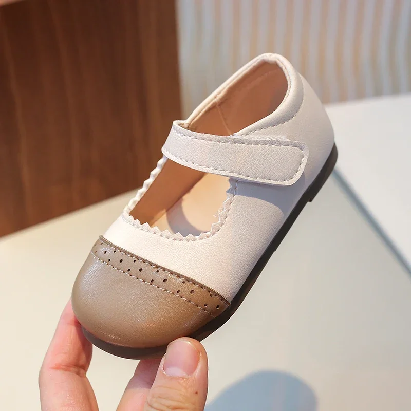 Girls Princess Leather Shoes 2024 Spring Autumn New Baby Girl Shoes 1 Year To 2 Years Patchwork Soft Sole Anti Slip Single Shoes