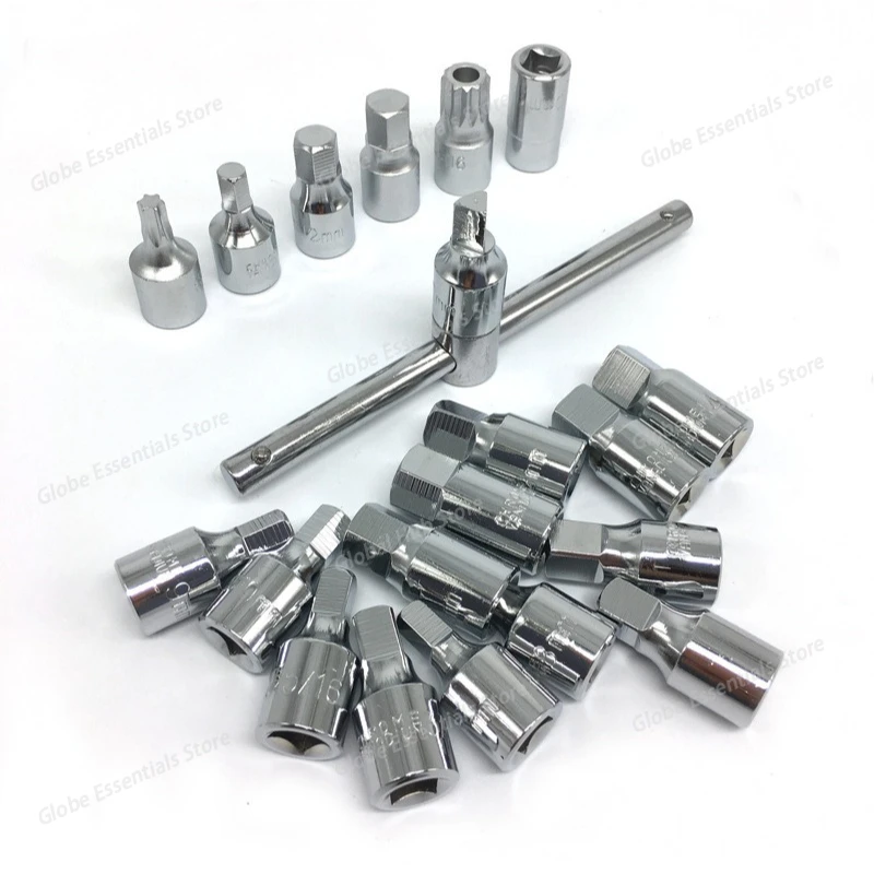 21PCS 4-Point and 6-Point Oil Pan Drain Plug Socket Wrench Set - Auto Repair Tool Kit Chromium-vanadium steel material