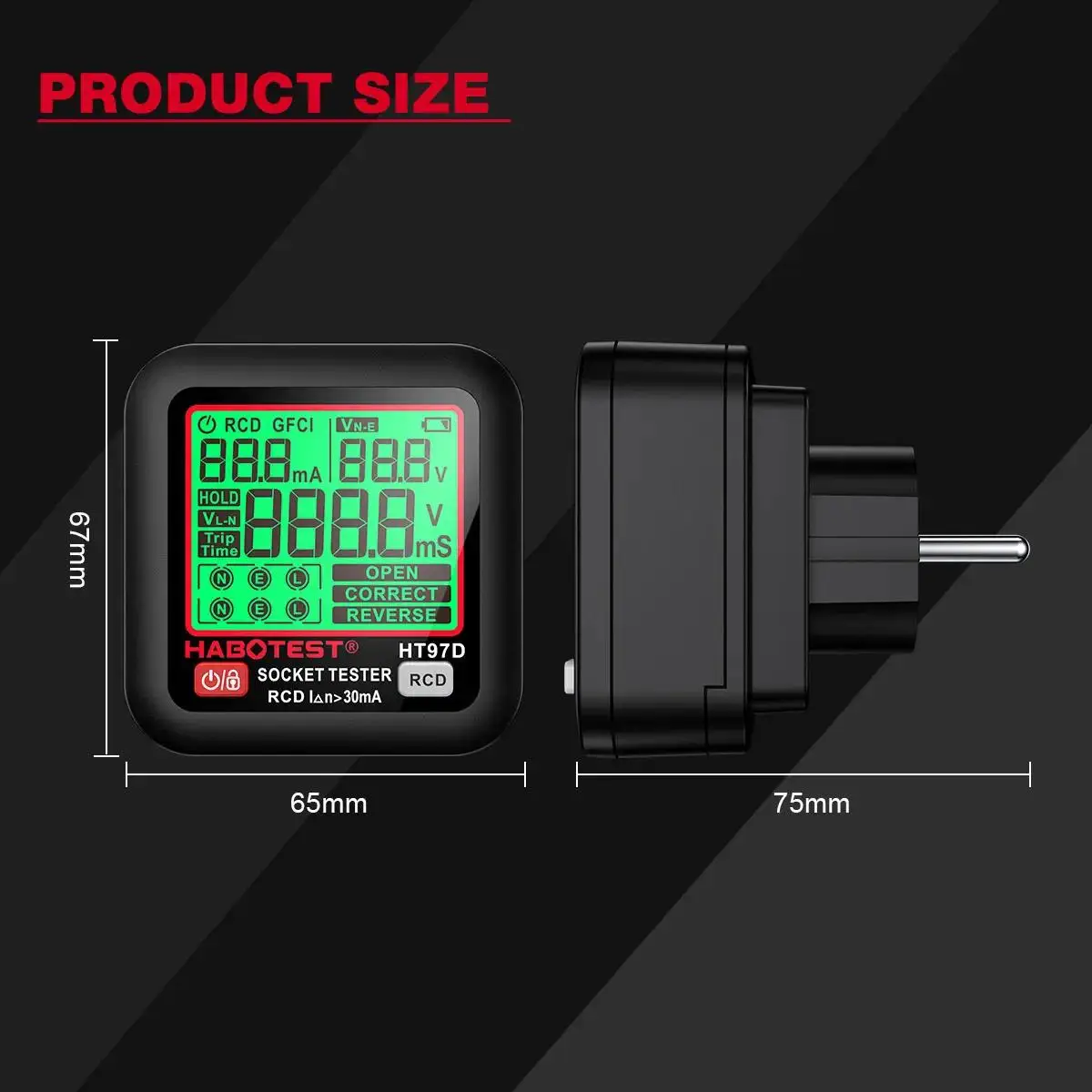 HABOTEST HT97 Digitaler Steckdosentester Intelligenter Spannungsdetektor RCD GFCI Spannungstest EU US UK Stecker Großes Display Steckdosentester – Detail 6
