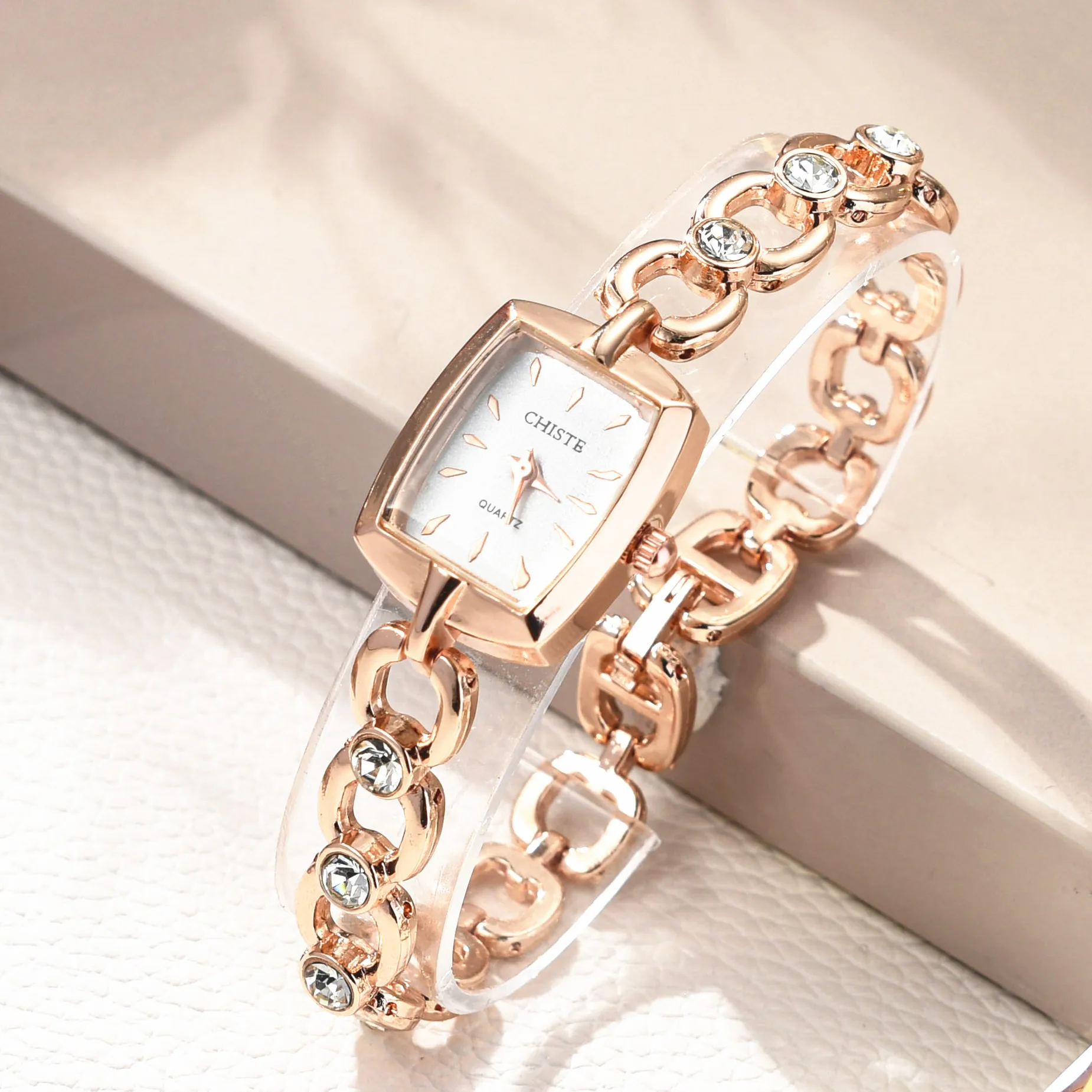 Fashion Women's Watches, Women's Steel Strap Bracelets, Rectangular Quartz Watches