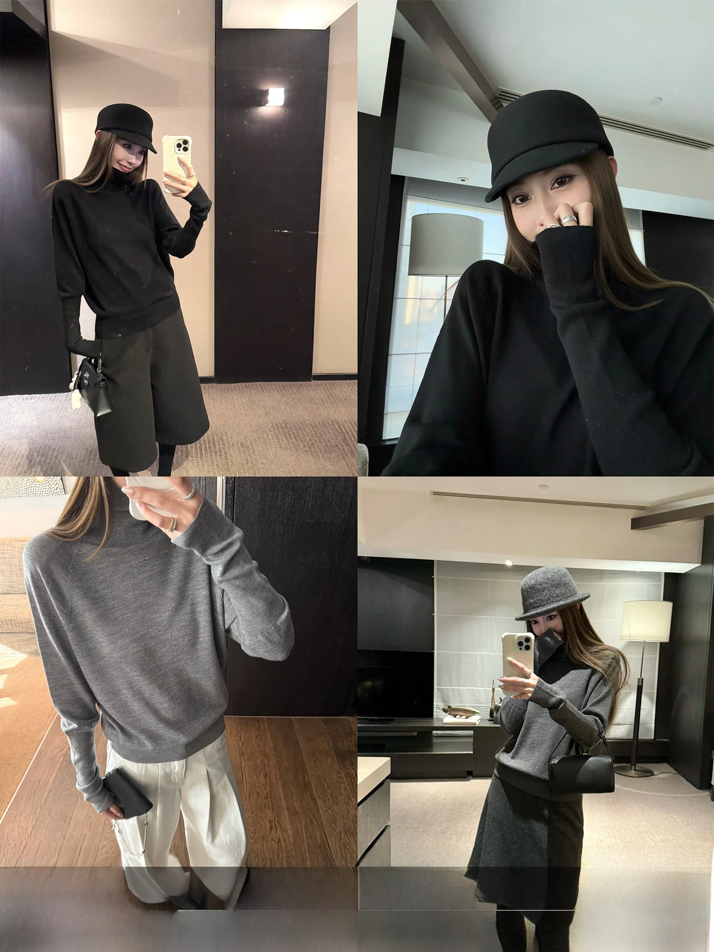 

4PRIL New Australian 00 Wool High Collar Batwing Sve Women's Base irt Winter Versatile Inner Wear Top Commute Sle Sli...