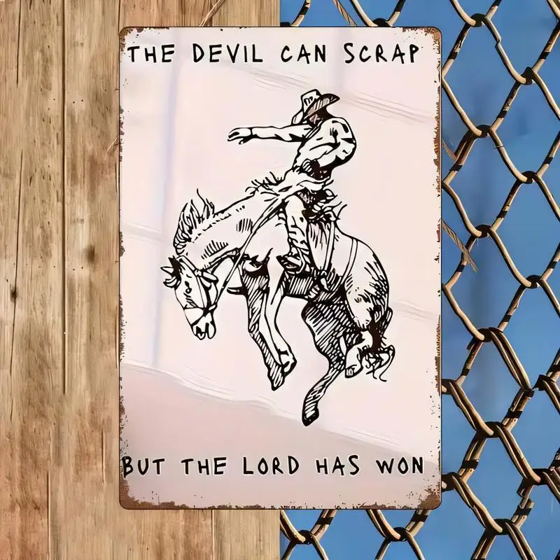 Vintage Distressed Metal Tin Sign, Cowboy Bucking Horse & Inspirational Quote Design, Rustic Western Iron Wall Art for Farmhouse