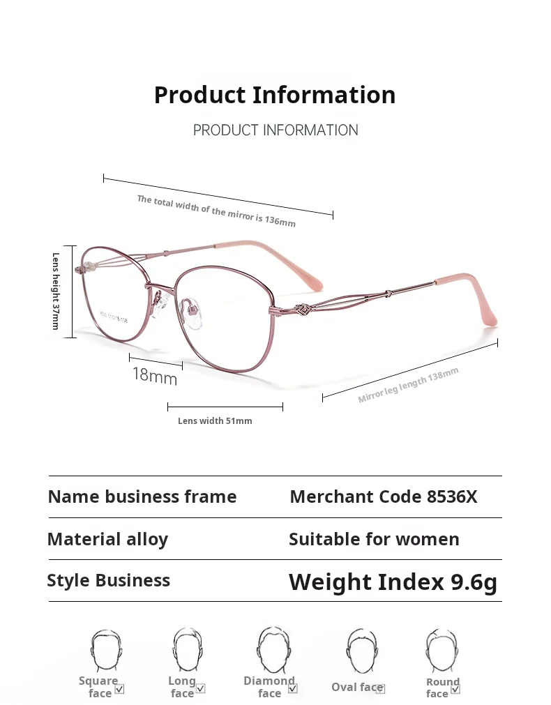 OLLYMURS موضة خفيفة النظارات النسائية عالية الجودة سبيكة ريترو جديد صغير الحجم النظارات الطبية البصرية الإطار 8530X