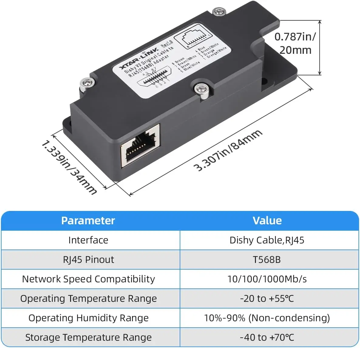 XTAR Starlink Dishy Cable Adapter to RJ45 Connect StarLink Ethernet Adapter (Adapter to RJ45)