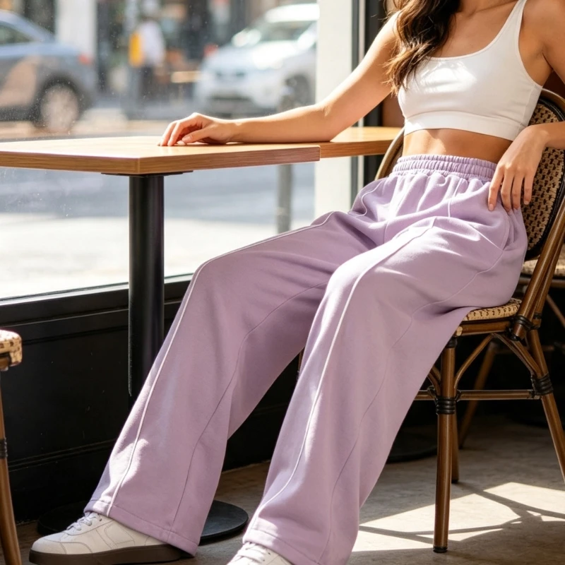 Women's Pull On Workout Pants High Waist Wide Leg Casual Bottoms with Side Pockets and Three Fiber Blend Fabric 24BD