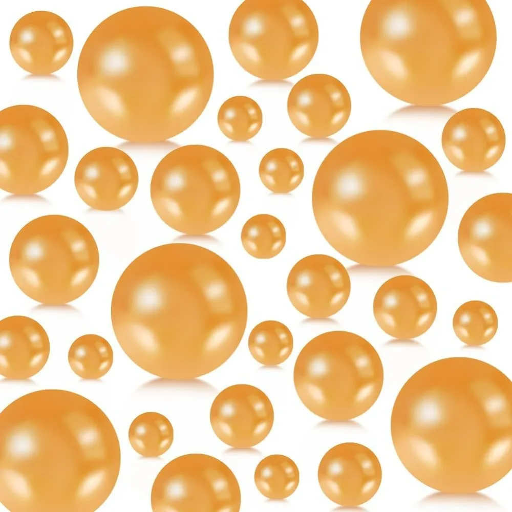 150pcs Pearls for Vase Filler Orange No Hole Faux Beads Water Candle Beads Centerpieces Beads for Makeup Brush Holder Fall