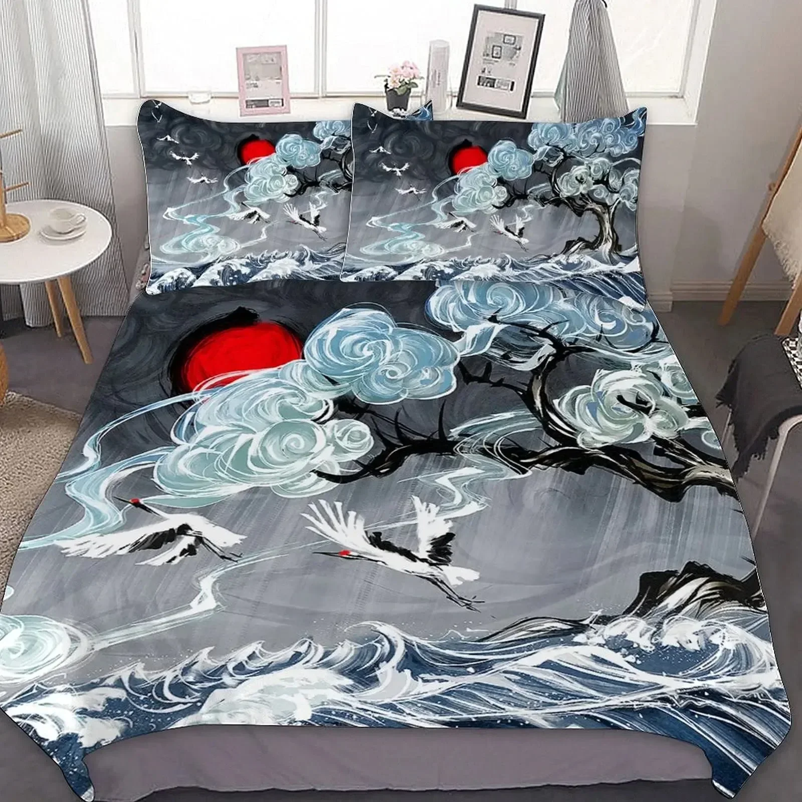 

Japanese Style Armor Samurai Moon Comfortable Duvet Quilt Cover Pillowcase Bedding Set Children Bedroom Decoration Home Textile