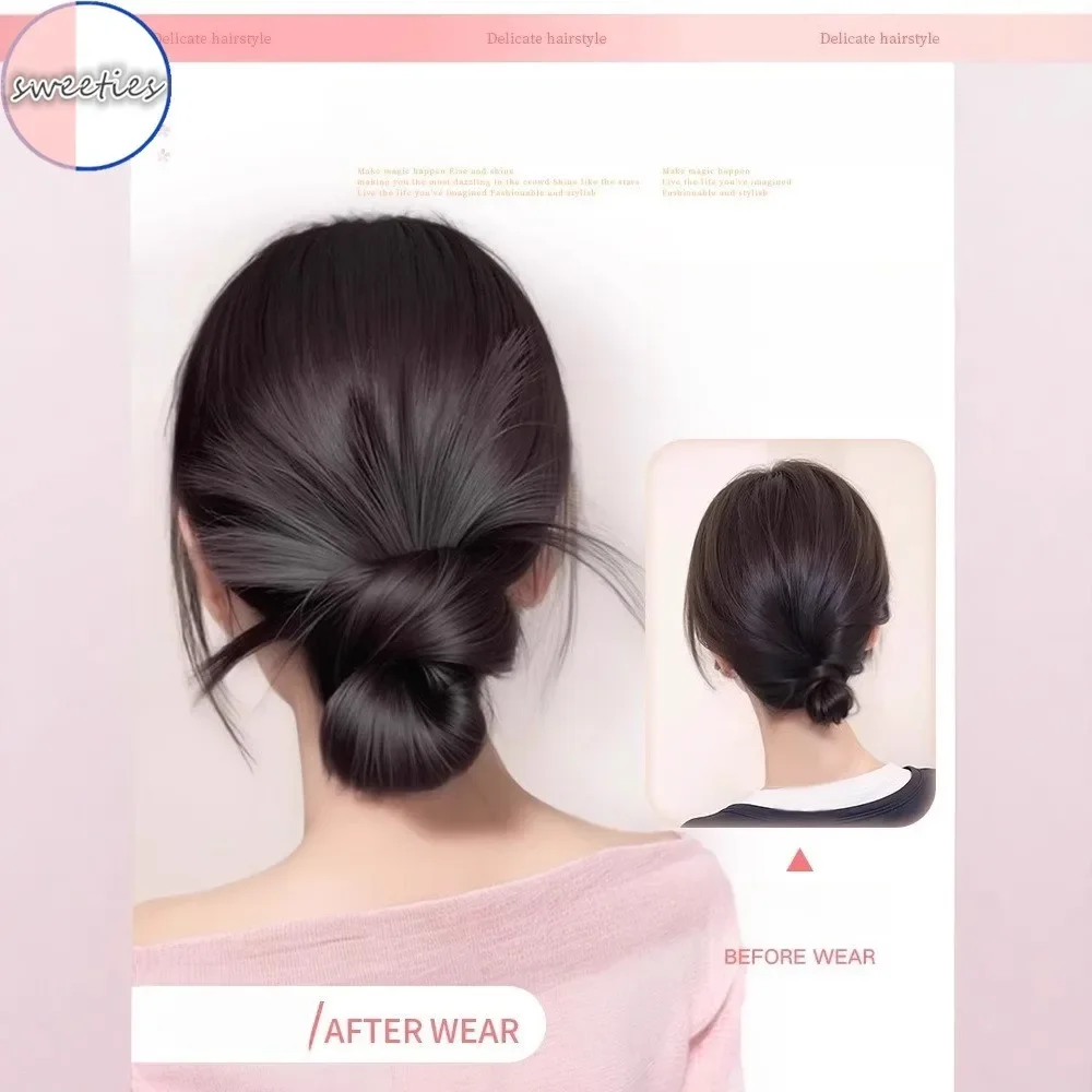 Parrucca sintetica da donna Y2k Chicken Nest Bun Borsa per parrucca dolce ed elegante con bocciolo di fiore pigro in stile coreano