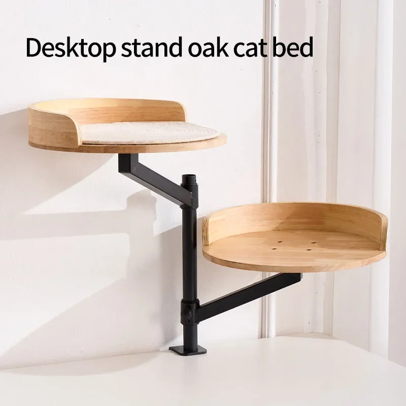 Desktop Cat Climbing Frame Solid Wood Imitation Rattan Woven Hanging Nest Space Saving Wall Mounted Pet Activity Tower for