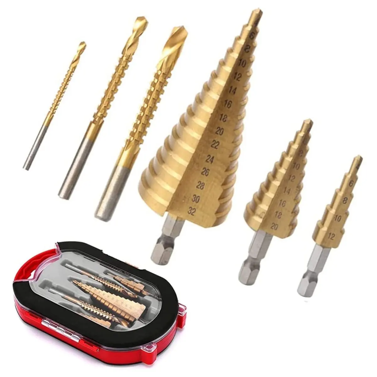 Reliable- 6Pcs Step Drill Bit Saw Set Titanium Milling Cutter 4-12 4-20 4-32mm 3 6 8mm for Woodworking Metal Core Hole Opener
