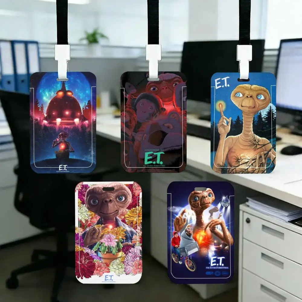 E.T. The Extra-Terrestrial Movie Fancy ID Card Holder Lanyard Covers Women Men Work Permit Holder Students Kids Bus Cards Case