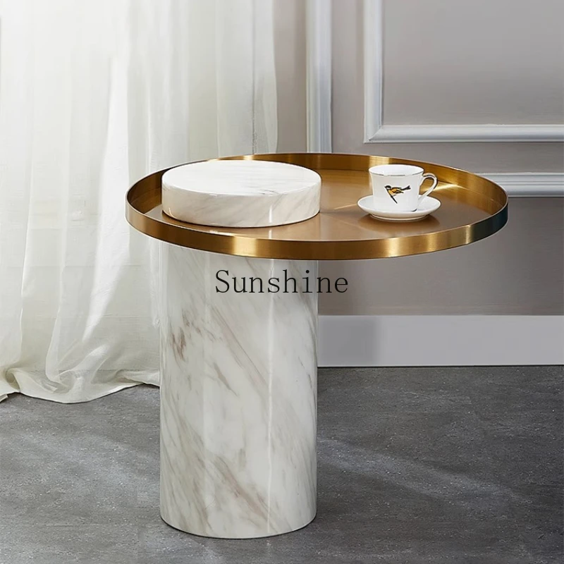 

Nordic light luxury marble living room sofa edge design creative round tea coffee table