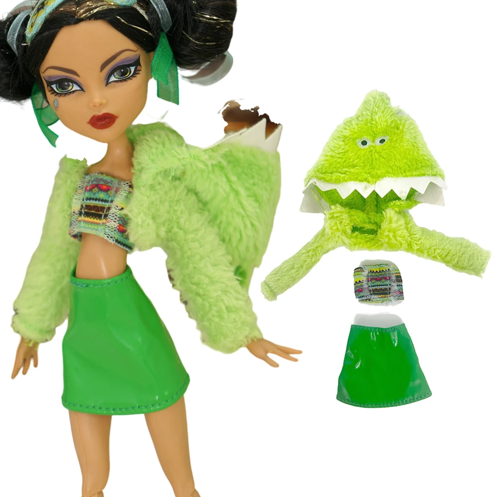 

NK Official 1 Set Fashion Green Coat 27 CM Doll Dress Pu Skirt 11 Inch Doll Clothes Accessories For Girls' 1/6 Doll Toy