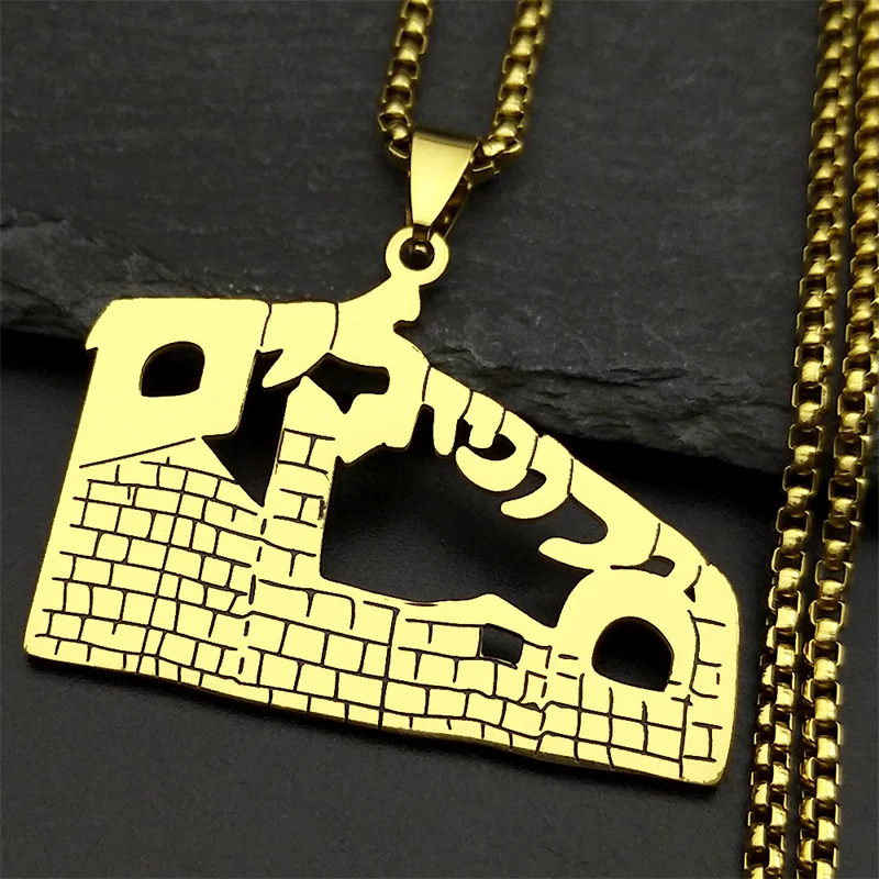 Judaism Jerusalem Old City Jewish Necklaces for Women Men Stainless Steel Gold Color Temple of God Hebrew Amulet Jewelry Gift