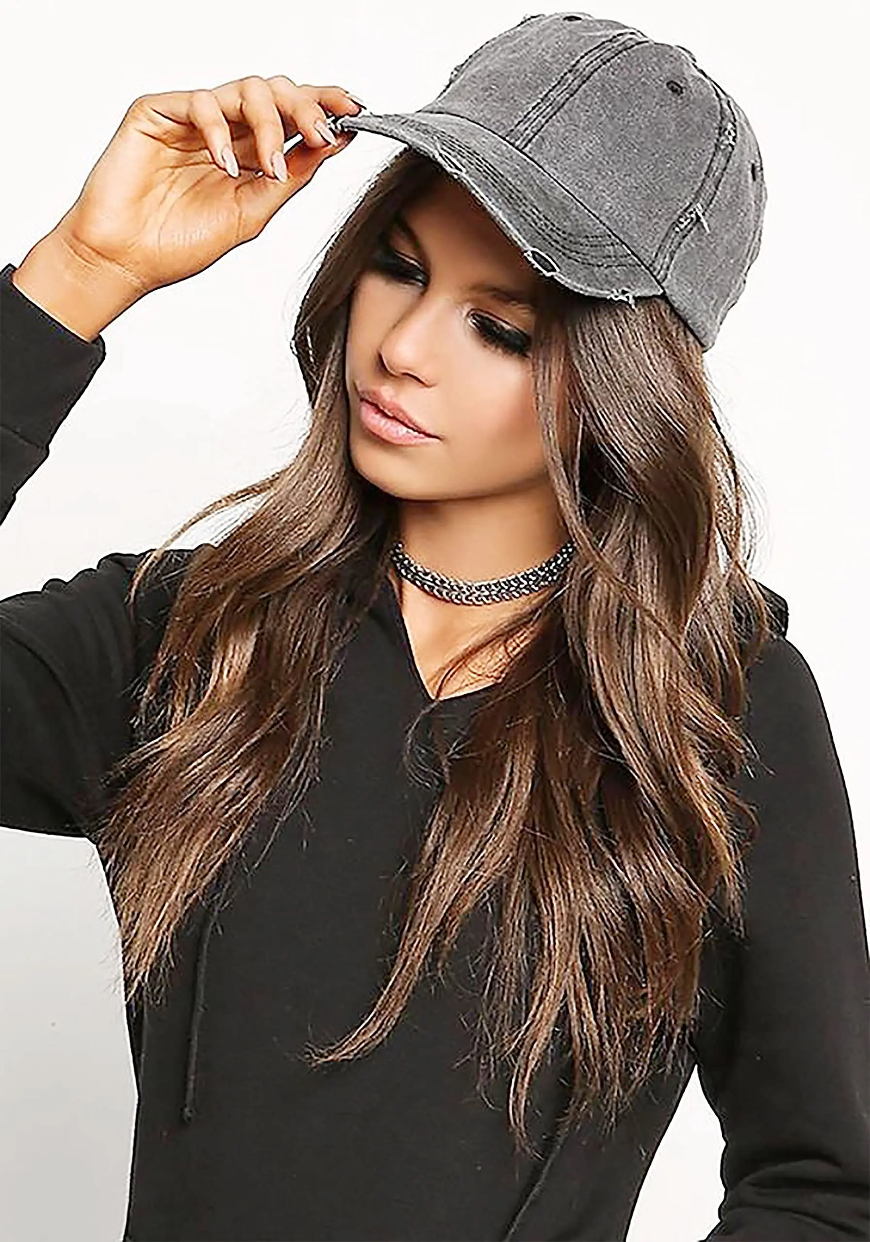 Ponytail Baseball Hat Distressed Retro Washed Womens Twill Classic Pigment Washed Material Dad Ponytail Hat  Adjustable Back Clo