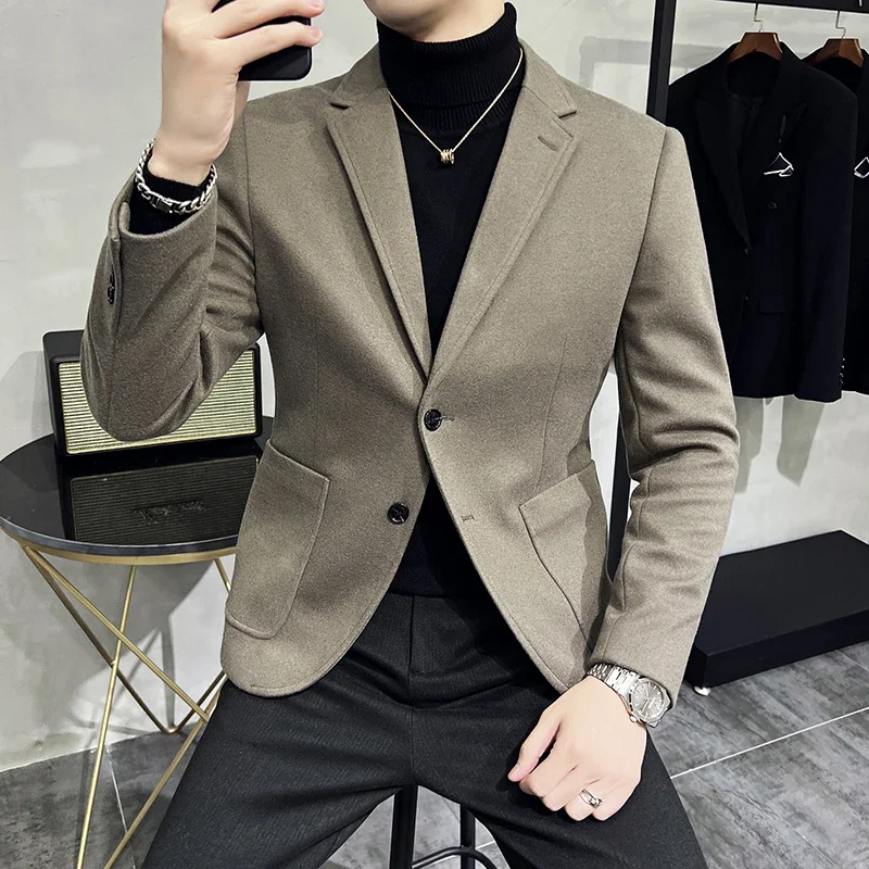 

Brand Clothing Men's Woolen Cloth Suit Jackets/Male Slim Fit High Quality Business Tuxedo/Man Solid color casual Blazers 4XL-M