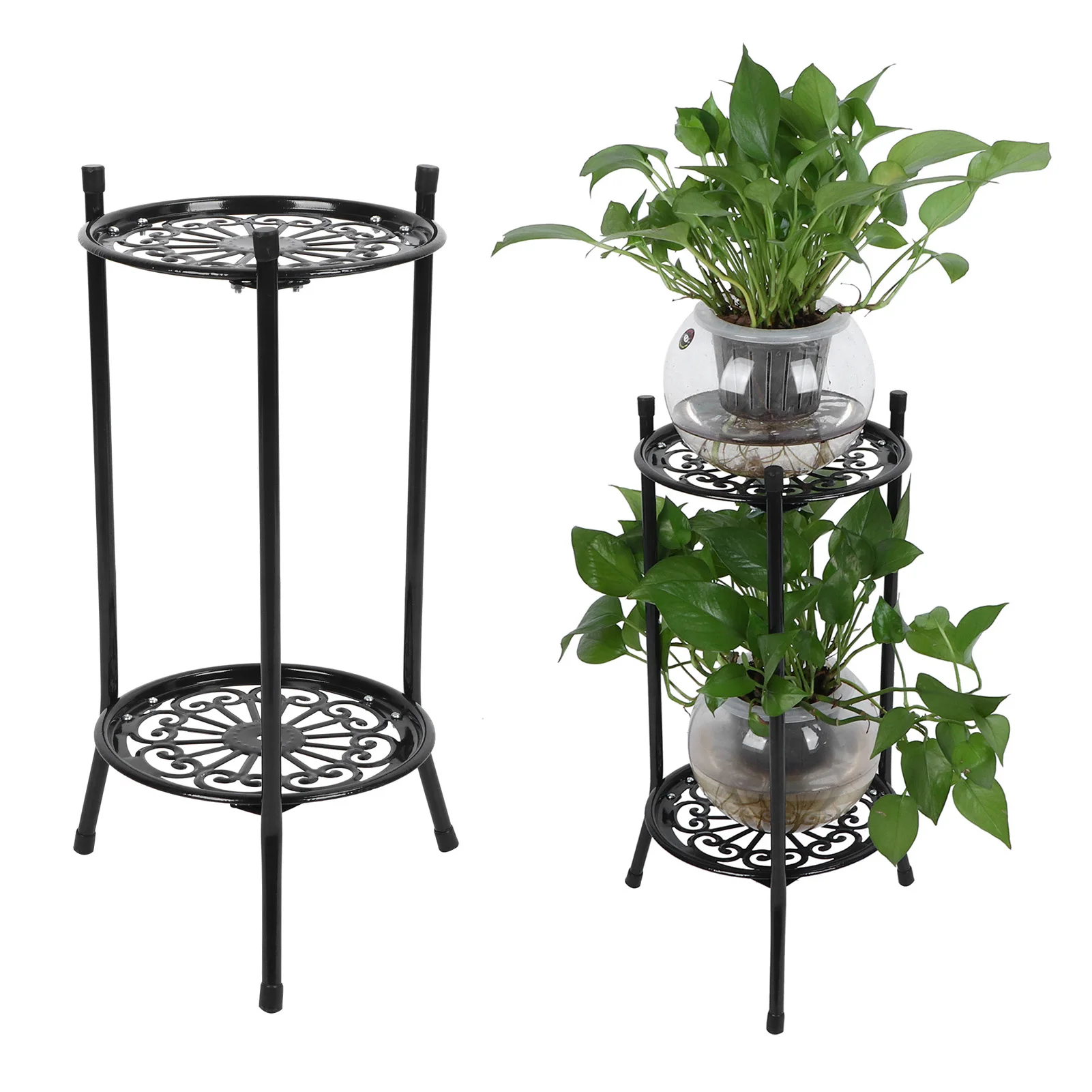 2 Tier Plant Stand Metal Flower Pot Holder Display Shelf Rack Home Decoration for Indoor Outdoor Gardens Balconies Corridors