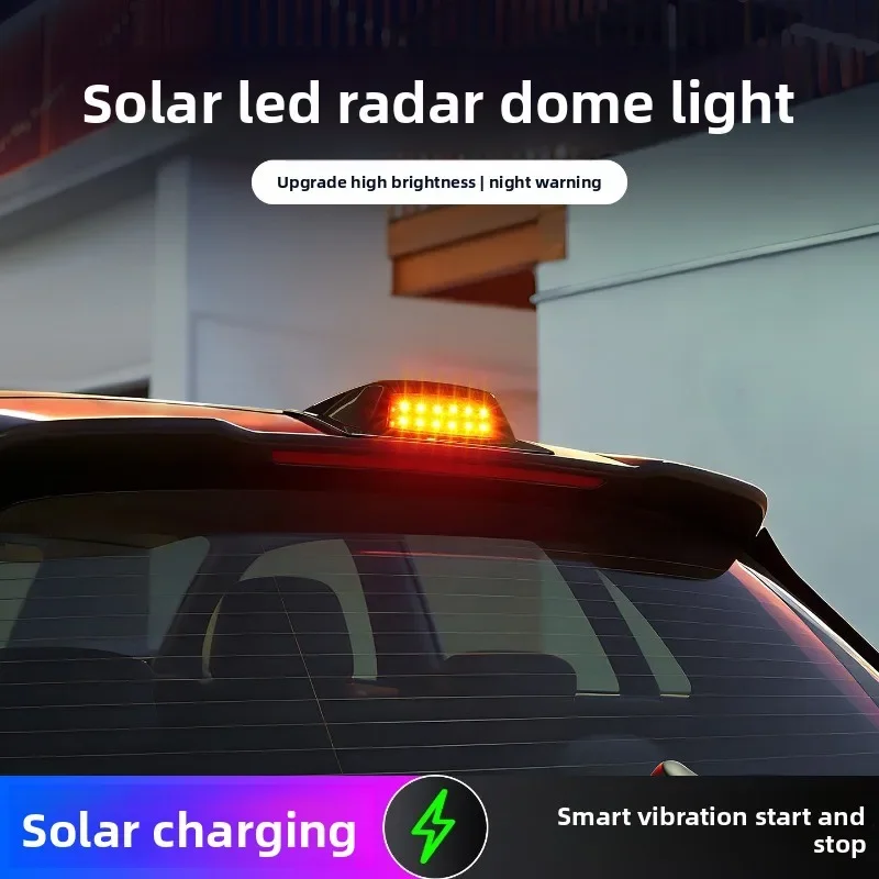 Car Roof Solar LED Radar Cover Decor Lamp, High‑Bright Warning Daytime Running Pilot Light With Remote Control