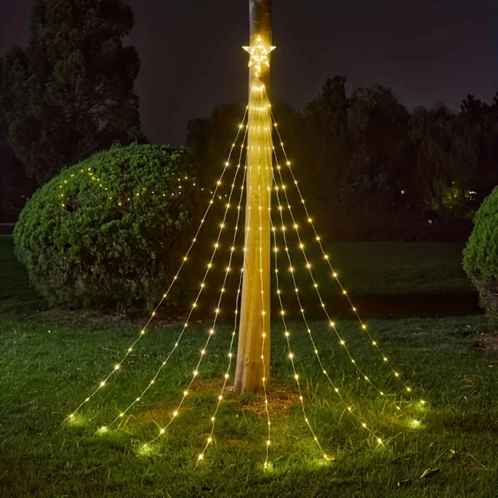 198 luces LED para árbol de Navidad, luces de estrella de cinco puntas, Control remoto, USB, 8 modos, luz de hadas impermeable, decoración navideña